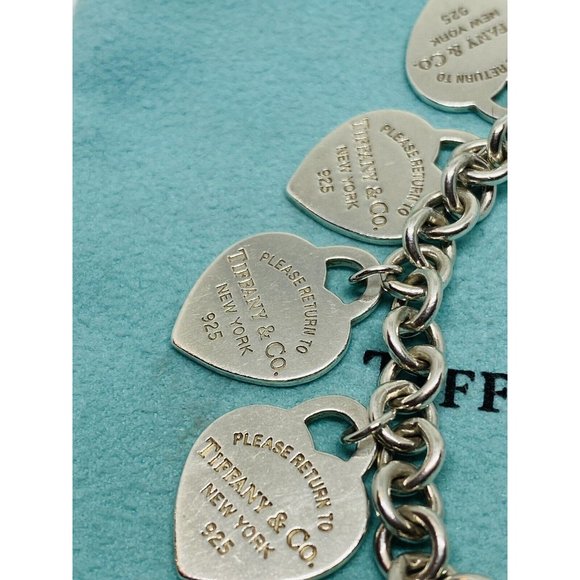 Tiffany & Co Multi Heart Bracelet 7” Sterling Silver 925 Rare RETIRED Pouch Box - Picture 6 of 11